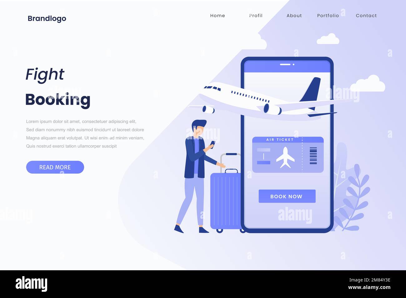 Flight tickets online booking illustration landing page