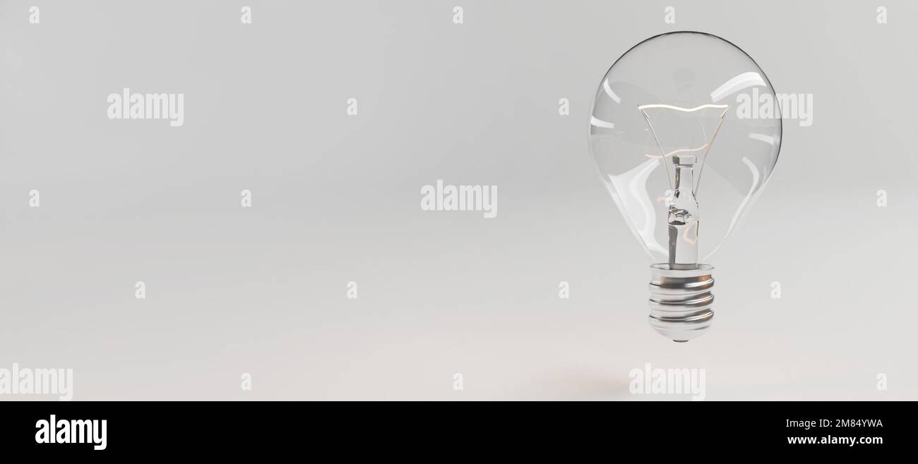 Electric bulb on white background with copyspace. Idea concept. 3D Rendering Stock Photo
