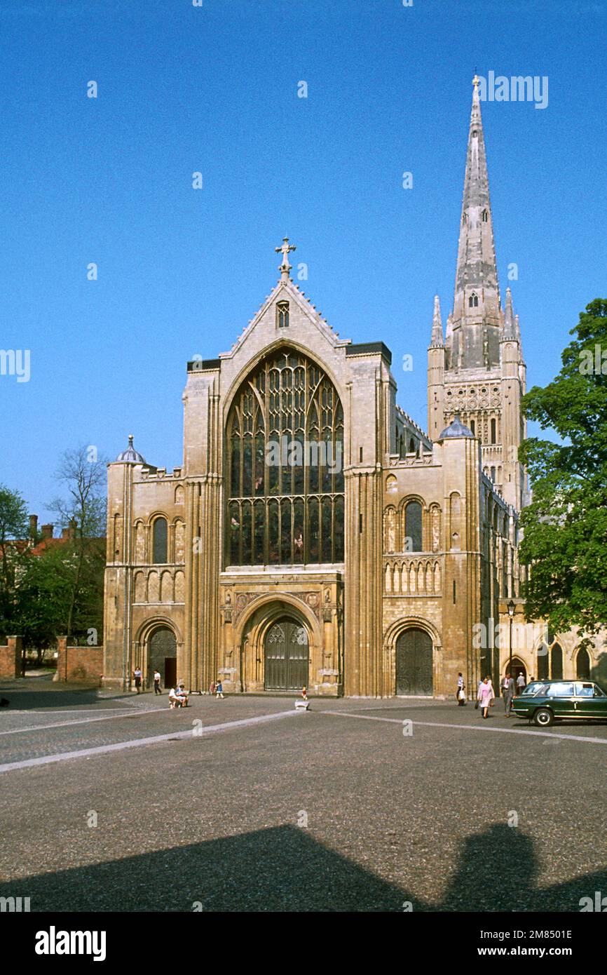 Norwich Cathedral West Front in 1978, Norwich, Norfolk Stock Photo