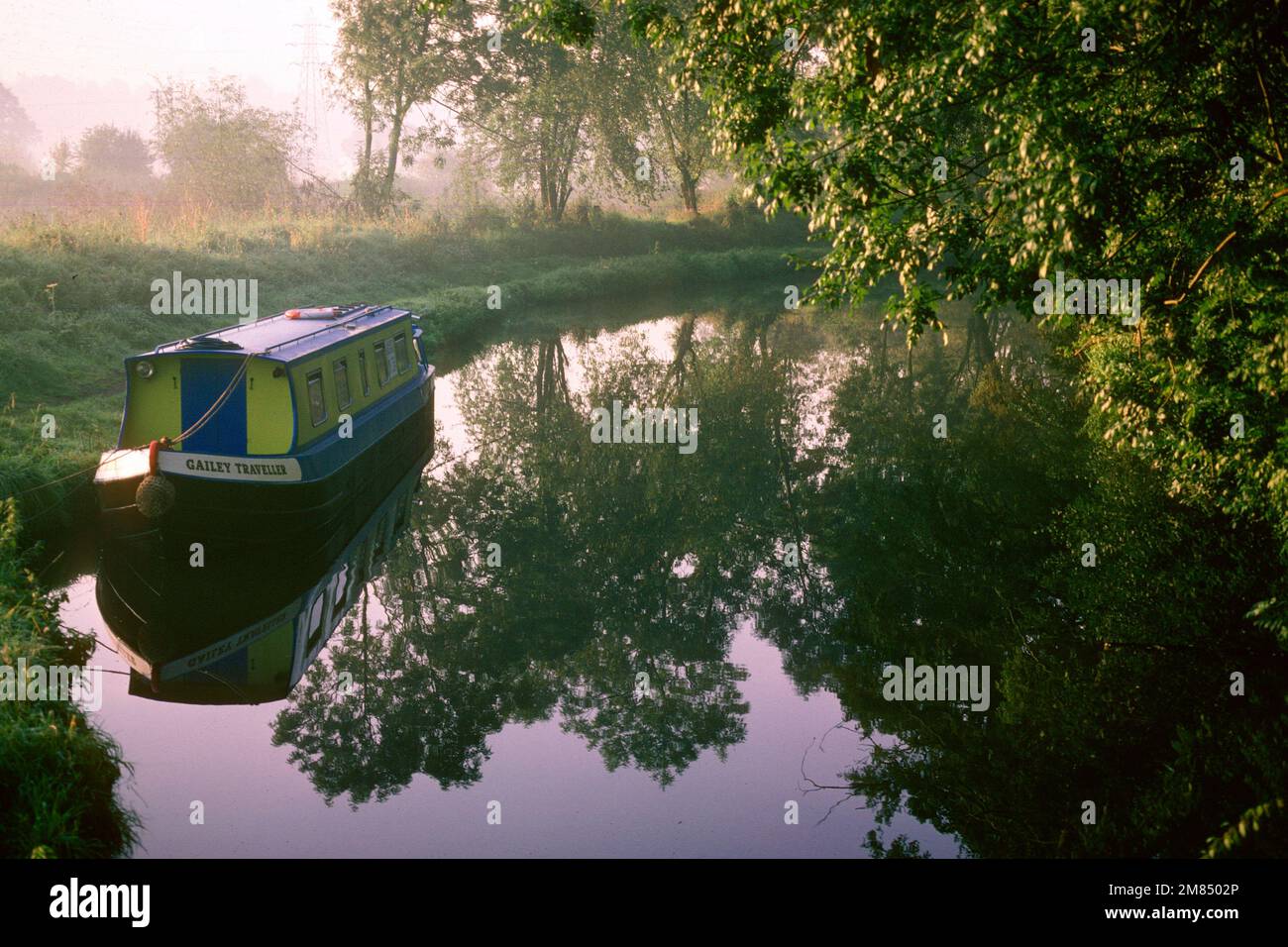 Narrowboat moored beside canal towpath in 1978, Kidderminster, Worcestershire Stock Photo