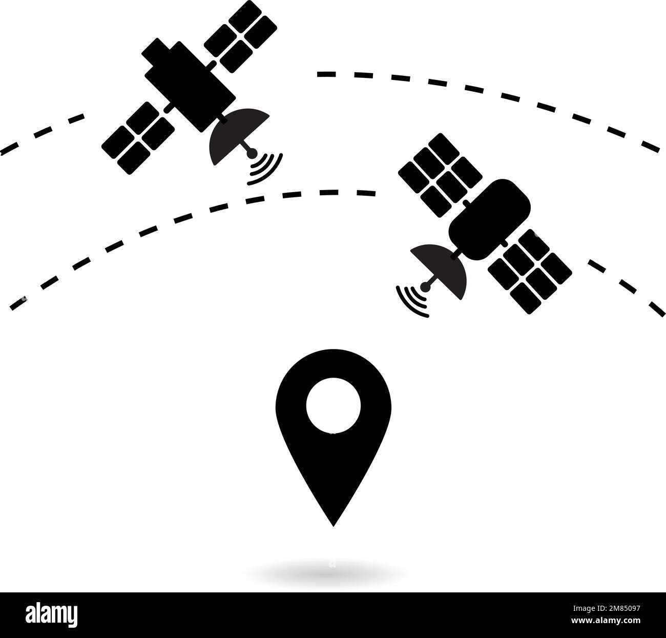 Satellite GPS connection pictogram, vehicle navigation technology. Broadcasting vector illustration Stock Vector