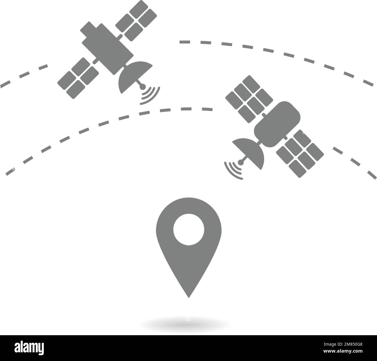 Satellite GPS connection pictogram, vehicle navigation technology. Broadcasting vector illustration Stock Vector