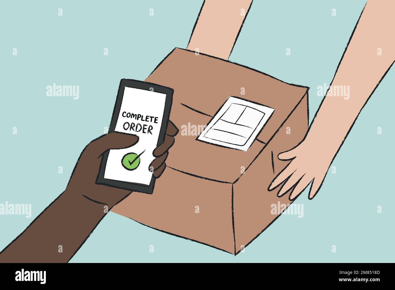 Cashless parcel delivery doodle vector contactless concept Stock Vector