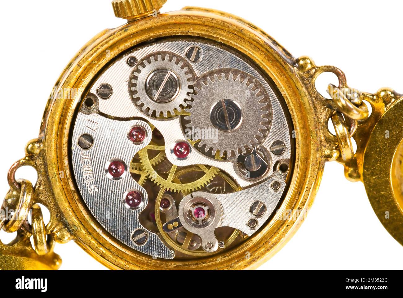 An old wristwatch clockwork isolated on white Stock Photo Alamy