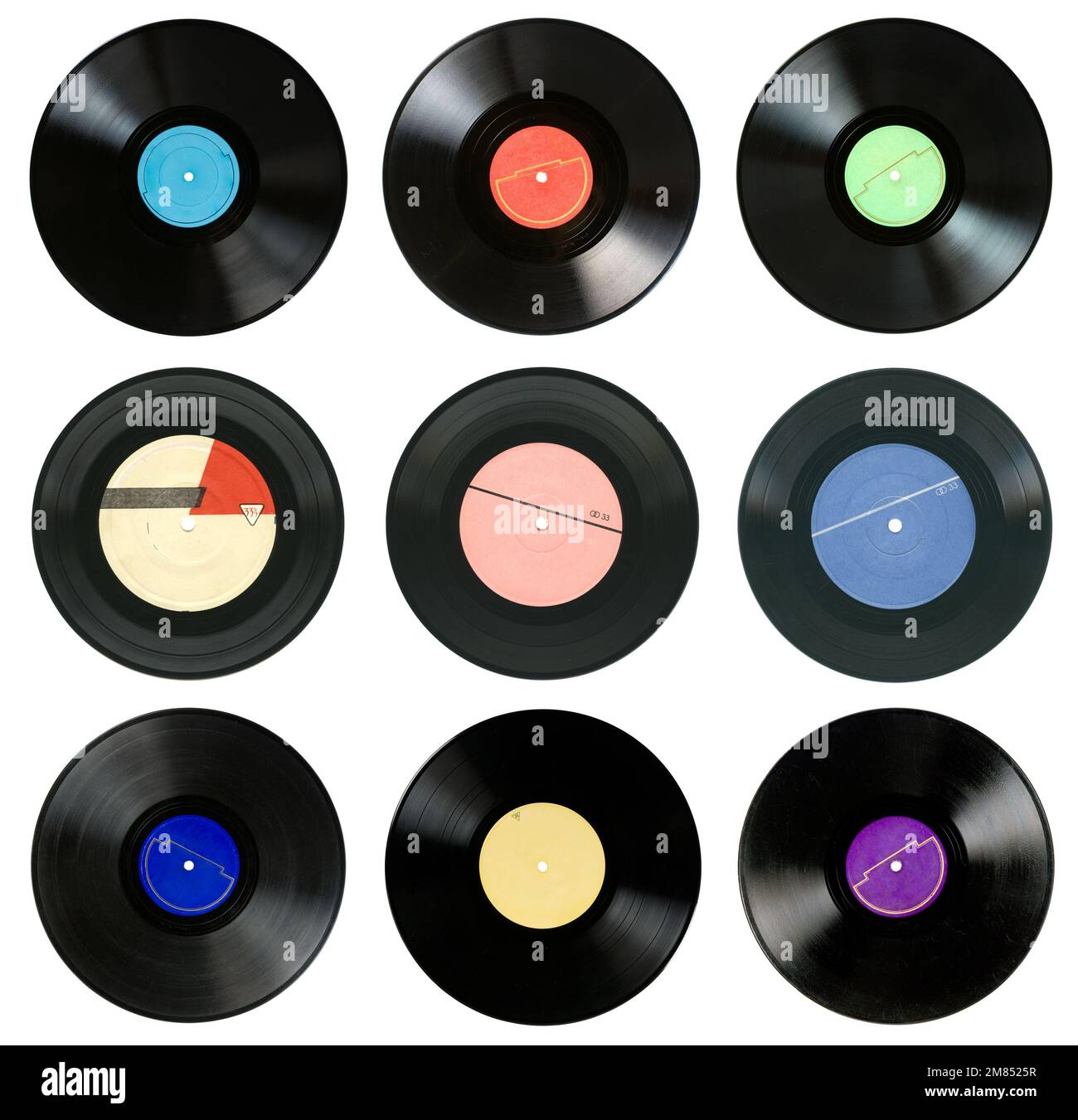 A set of vintage gramophone records on white Stock Photo