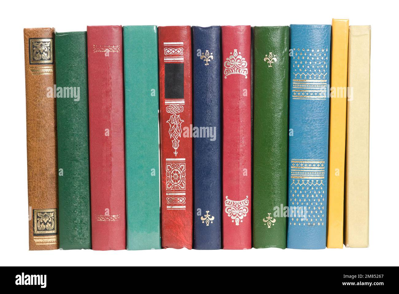 Old books spines isolated on white Stock Photo Alamy