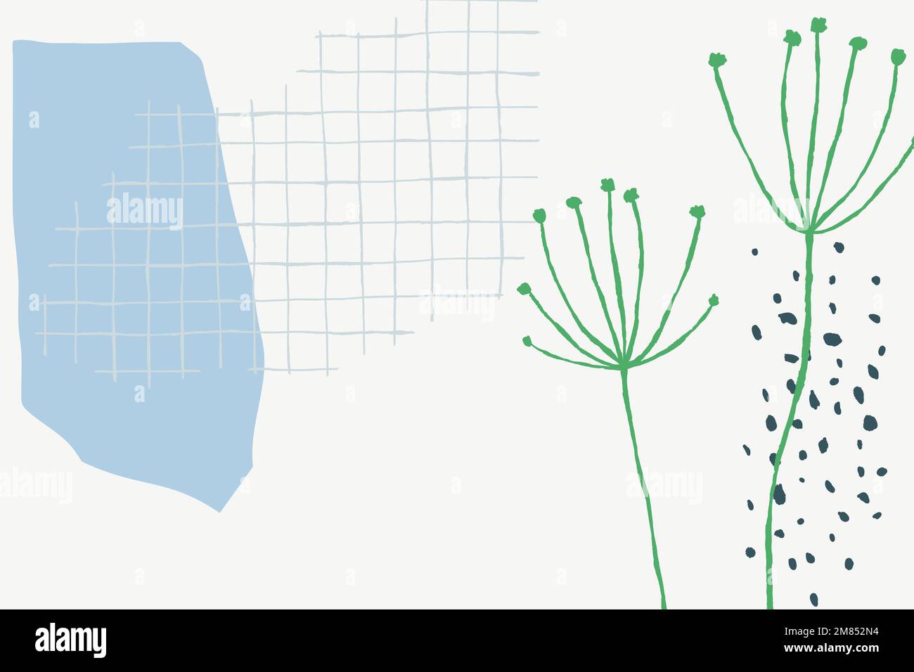 White grid floral background vector with dandelion flower doodle Stock Vector