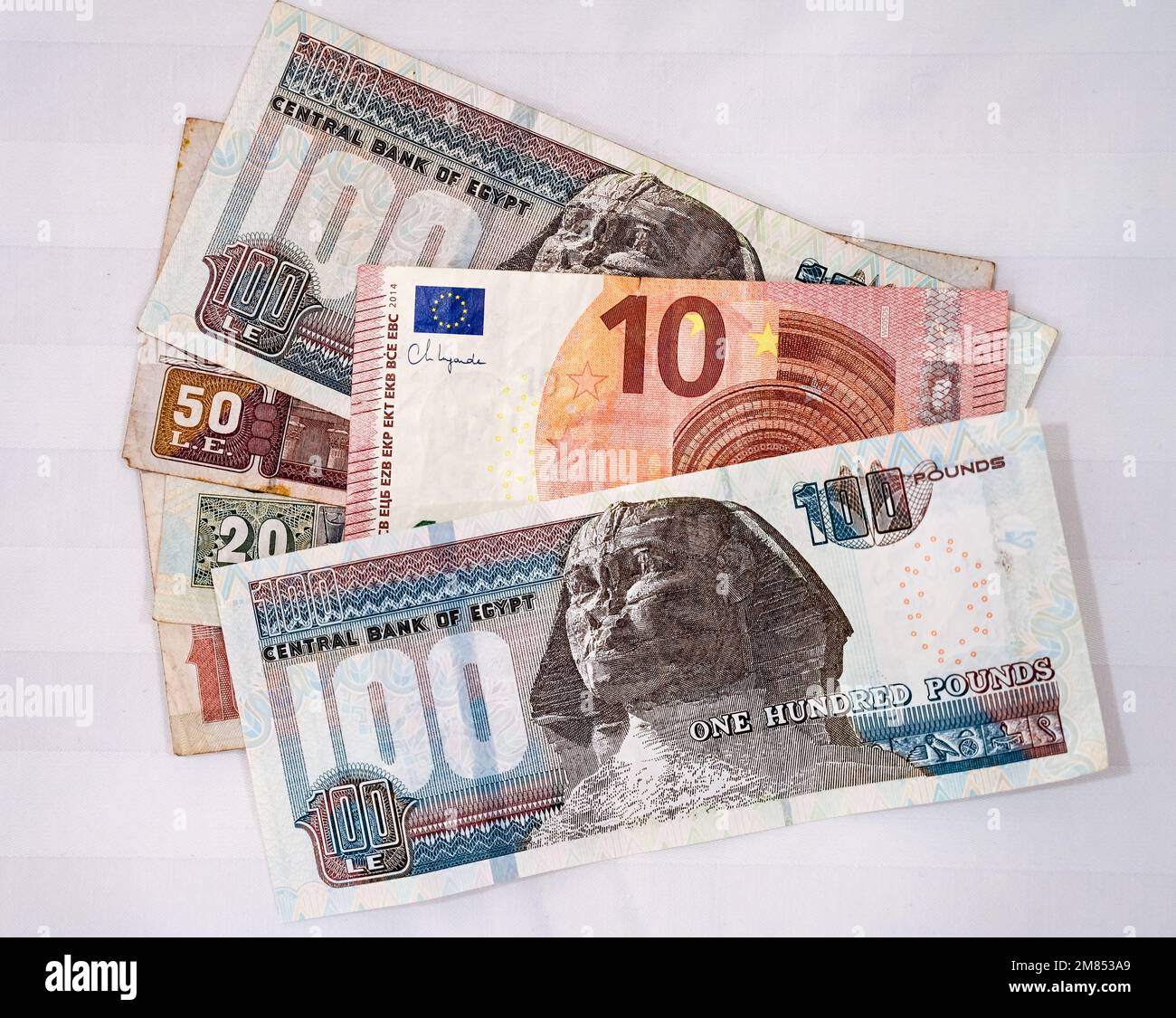 Banknoten ägyptische Pfund, Euro Stock Photo