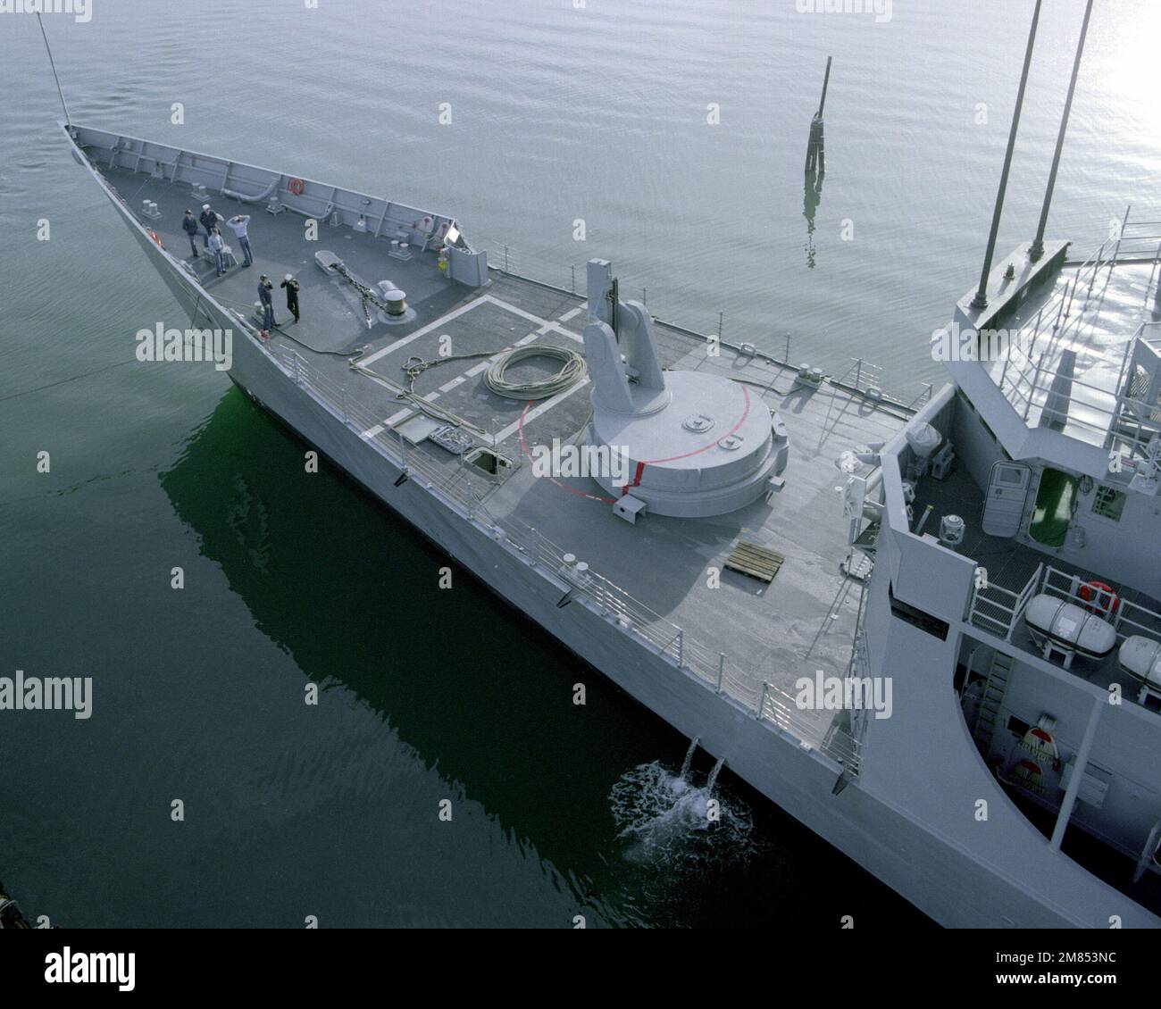 A view of the bow of the guided missile frigate REUBEN JAMES (FFG-57) during an inclining test. Base: Los Angeles State: California (CA) Country: United States Of America (USA) Stock Photo