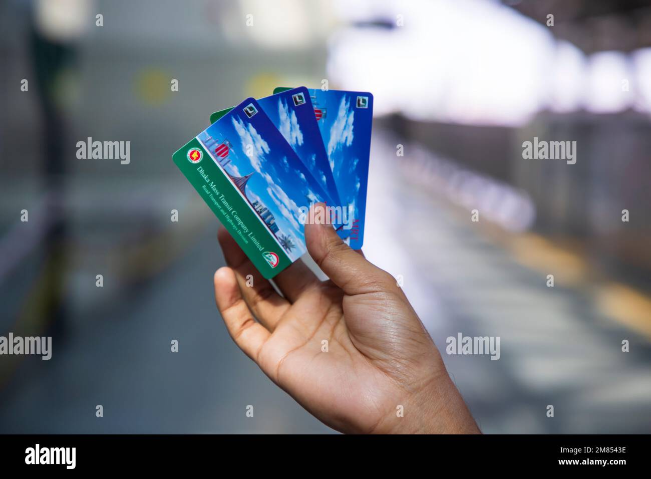 10 January 2023, Dhaka-Bangladesh: The Dhaka Metro Mass Rapid Transit (MRT) system railway's single journey ticket card, can buy at the auto travel ca Stock Photo