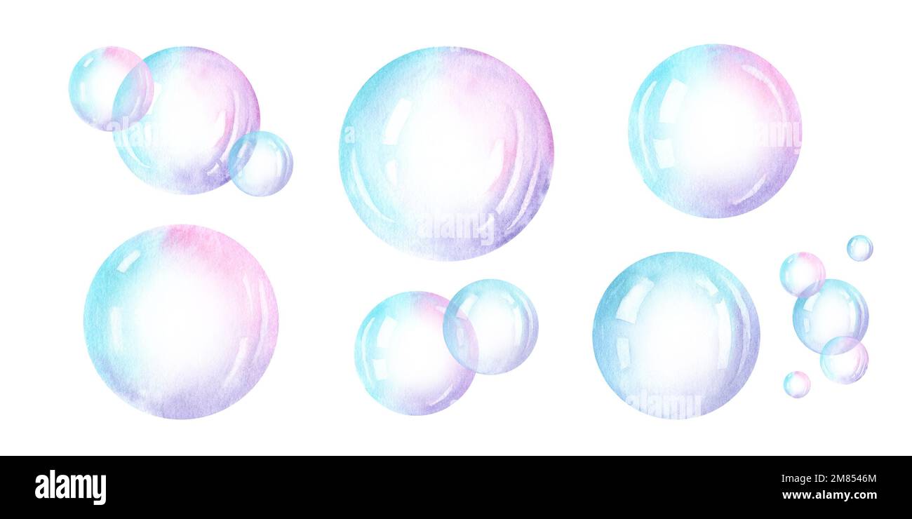 colorful Soap bubbles isolated watercolor illustration Stock Photo - Alamy