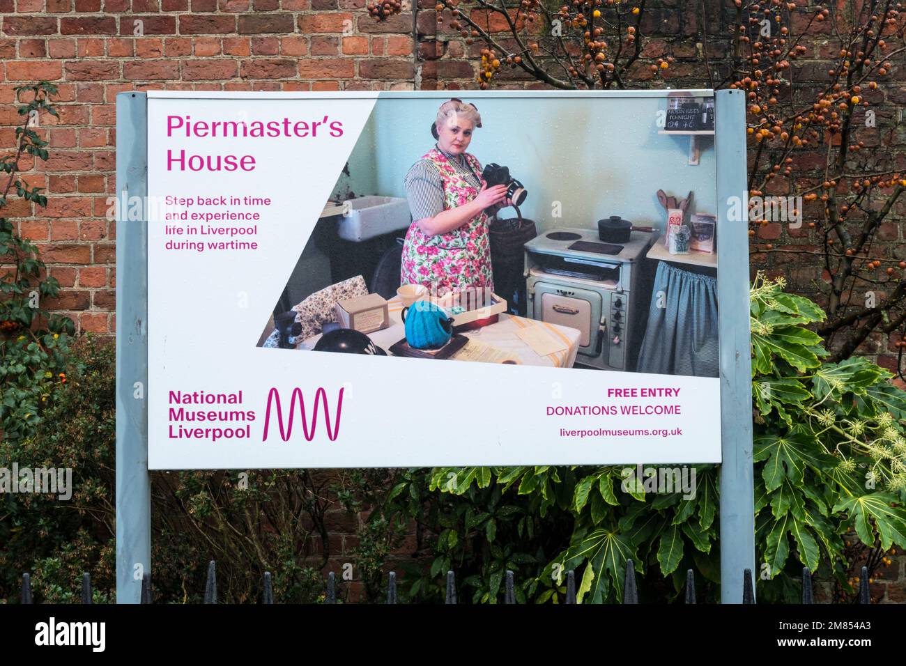 Sign outside Piermaster's House in Liverpool Docks.  Now part of National Museums Liverpool. Stock Photo