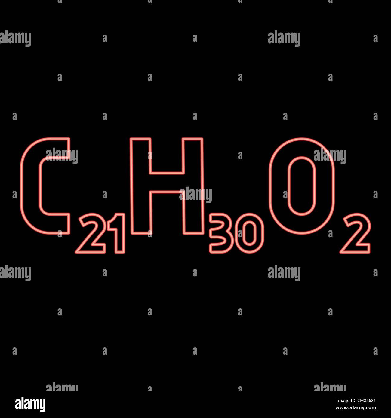 Neon chemical formula C21H30O2 Cannabidiol CBD Phytocannabinoid marijuana pot grass hemp cannabis molecule red color vector illustration image flat Stock Vector