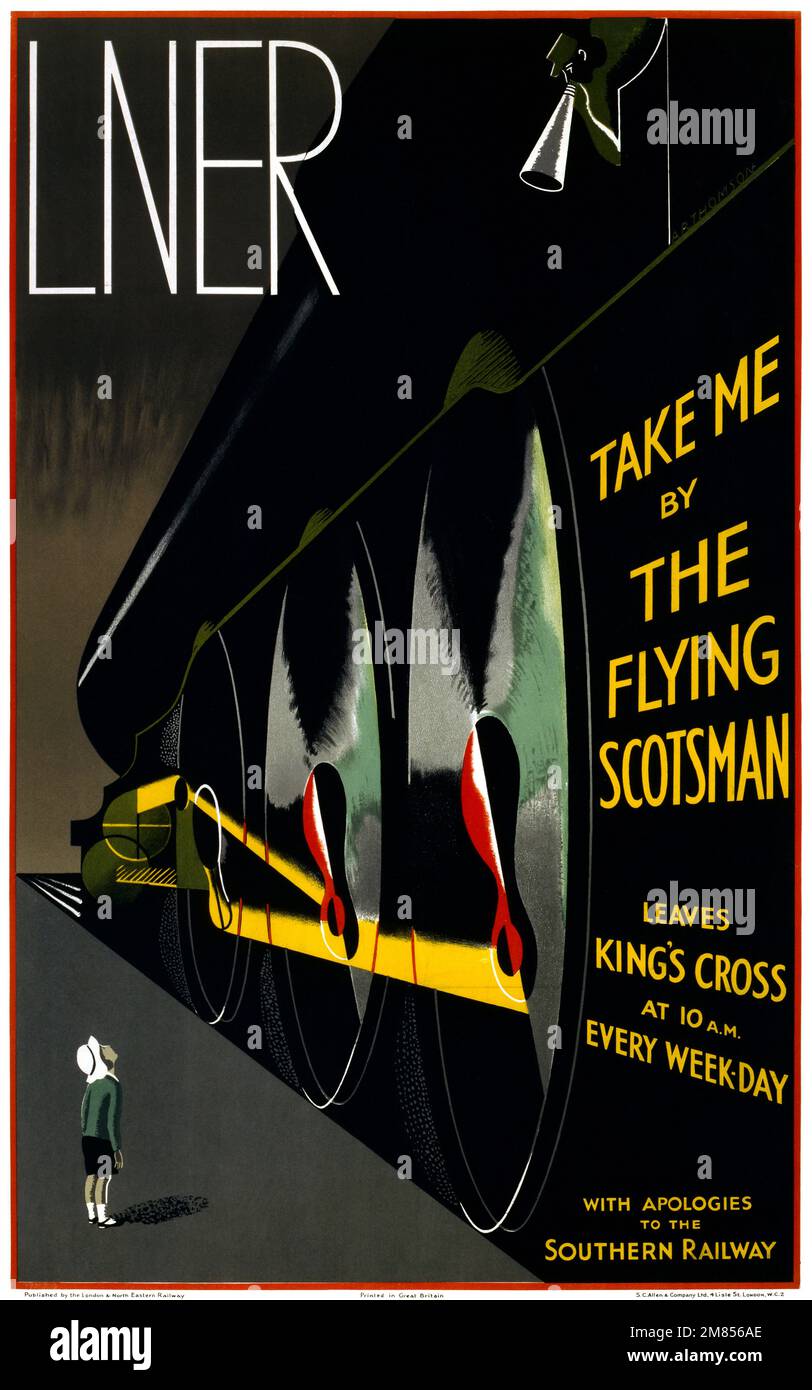 LNER. Take me by the flying Scotsman by Alfred Reginald Thomson (1894-1979). Poster published in 1932 in the UK. Stock Photo