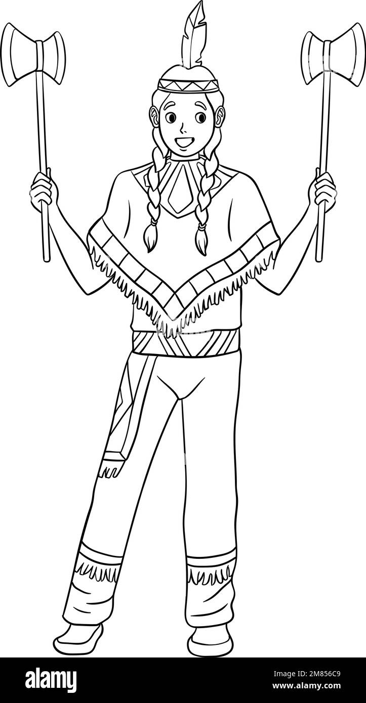 Native American Indian With Tomahawk Isolated  Stock Vector