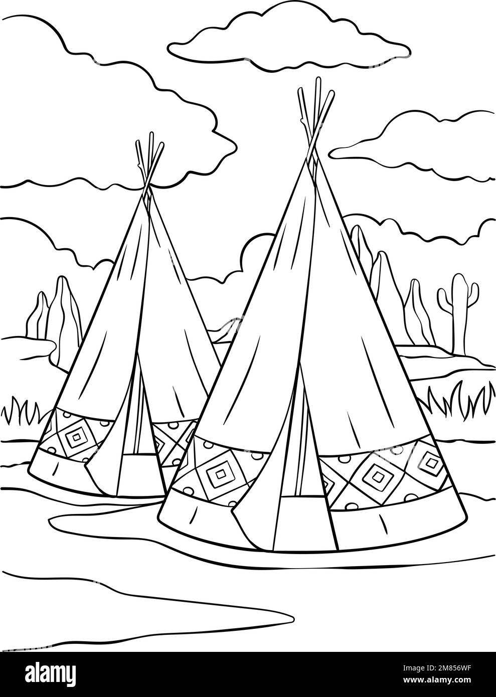 Native American Indian Tepee Coloring Page  Stock Vector