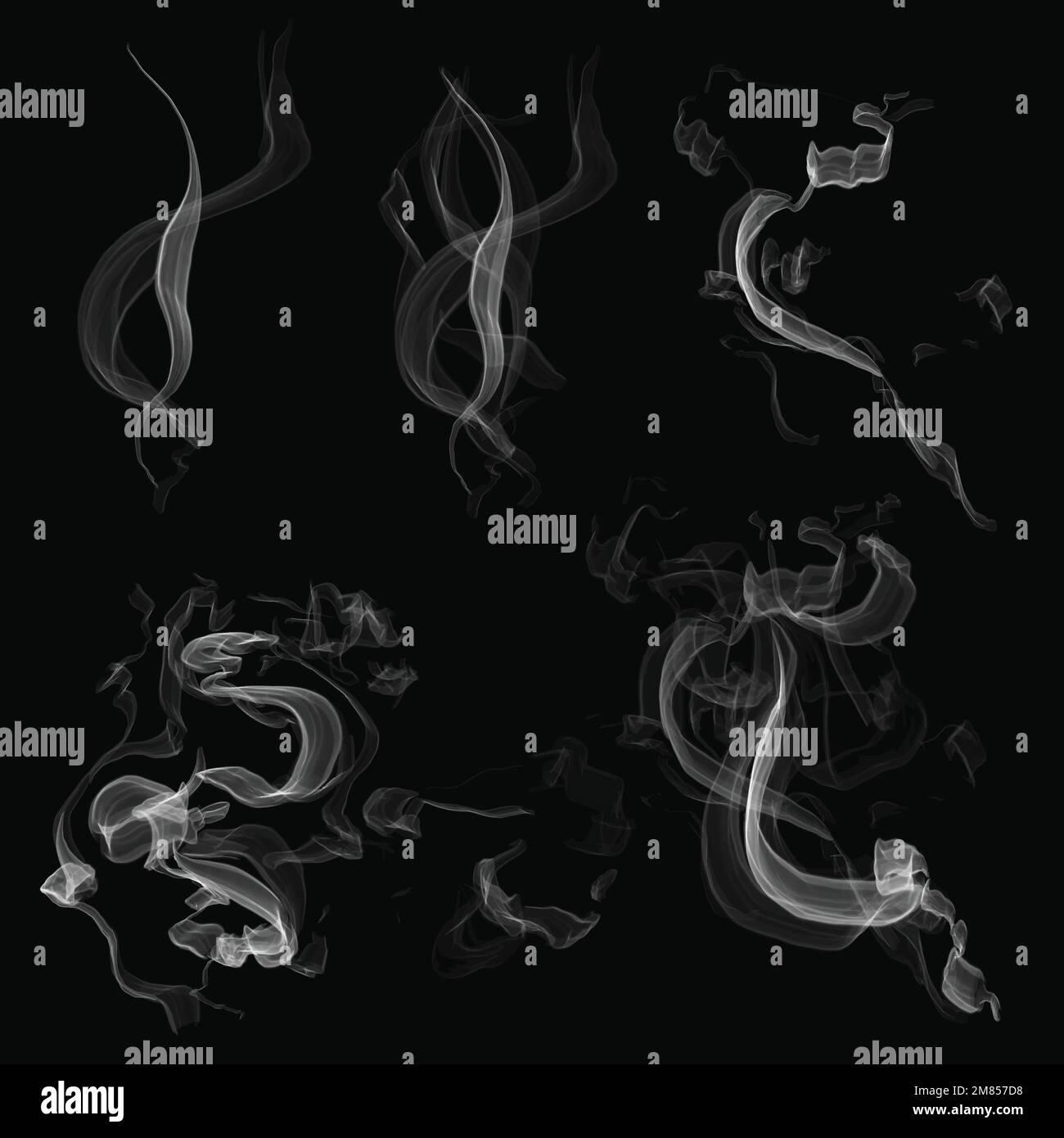 Realistic smoke element vector set in black background Stock Vector