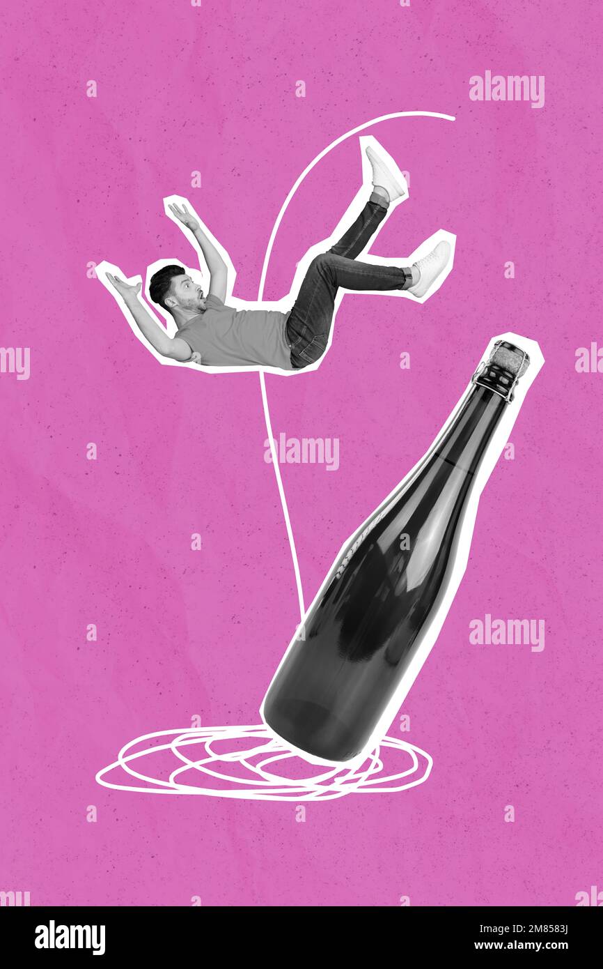 Photo sketch collage graphics artwork picture of addicted guy falling