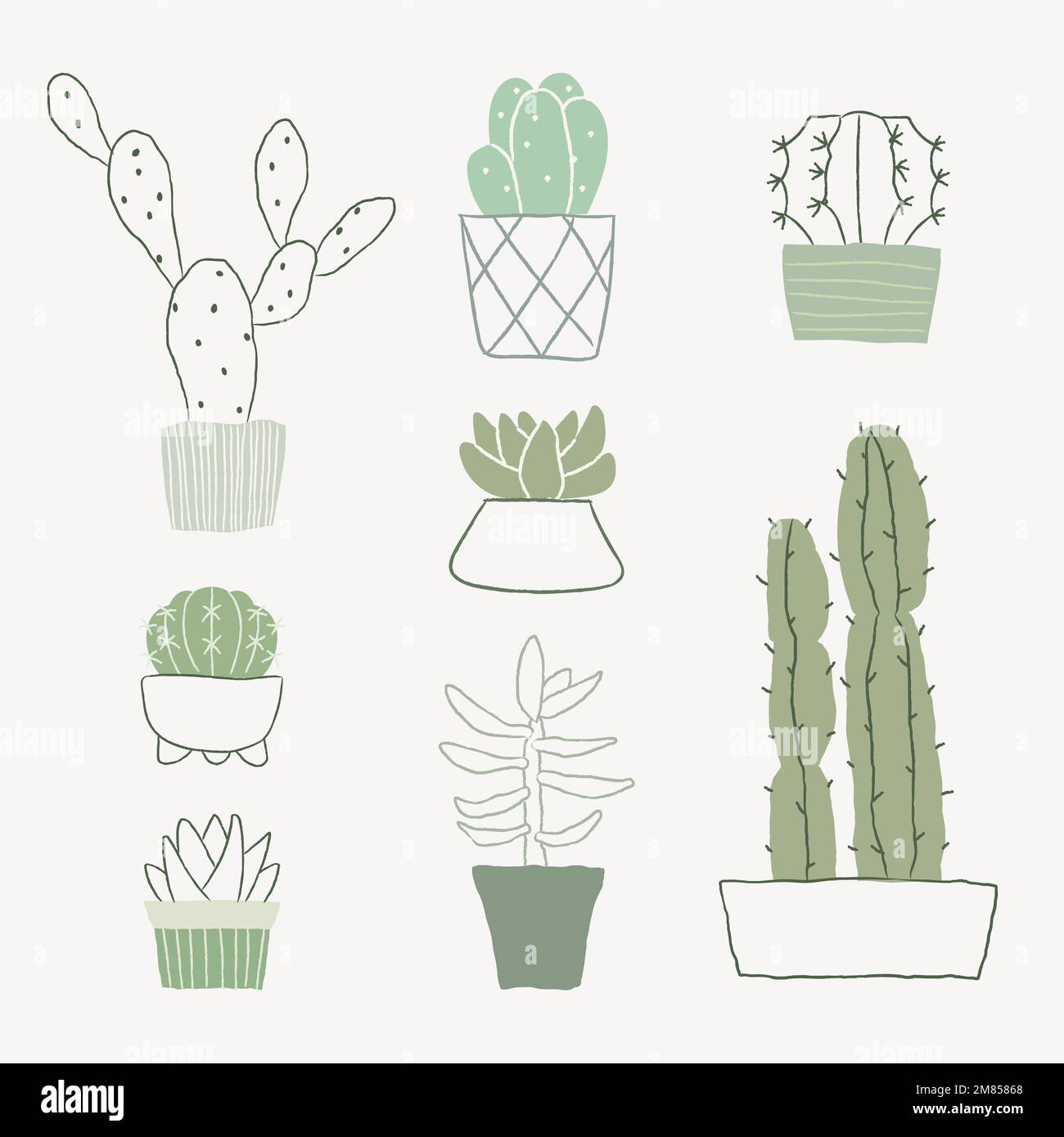 Houseplant cactus vector doodle set Stock Vector