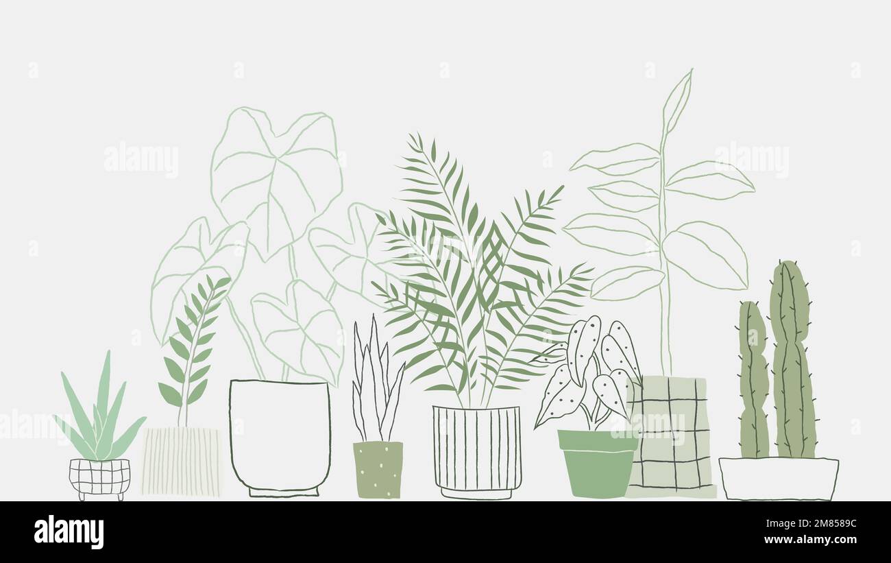 Potted plant doodle vector background Stock Vector