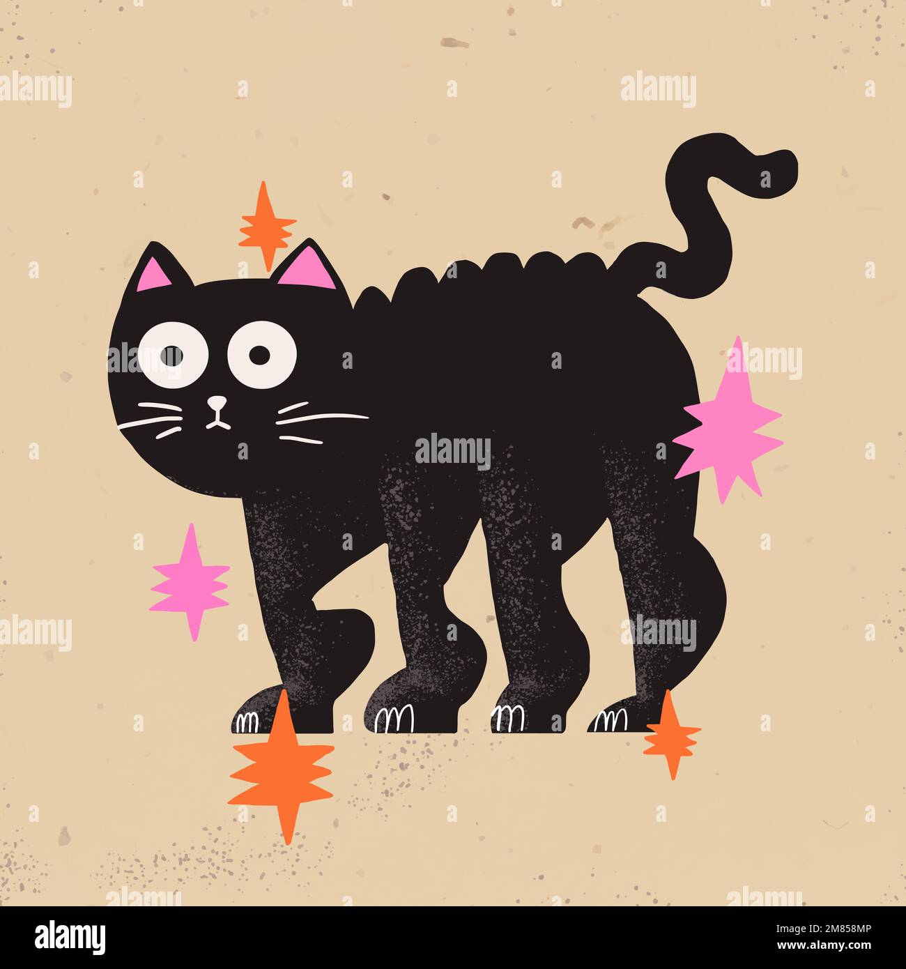 Cartoon black cat vector halloween illustration Stock Vector