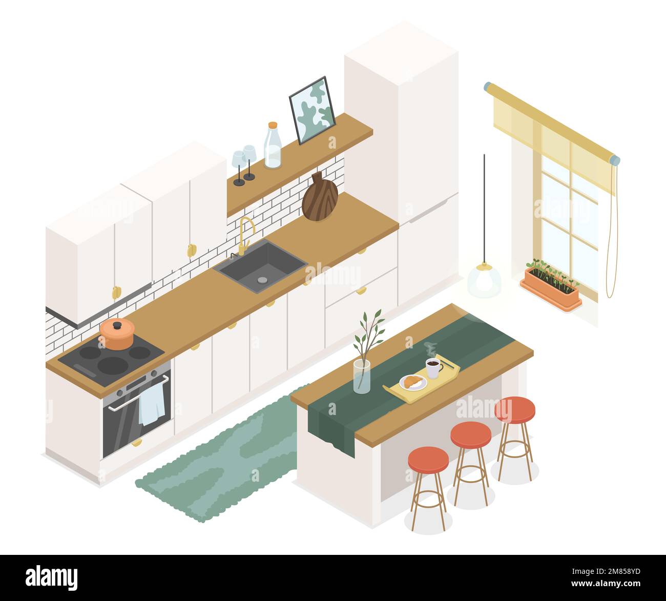 Kitchen furniture - modern vector colorful isometric illustration Stock ...