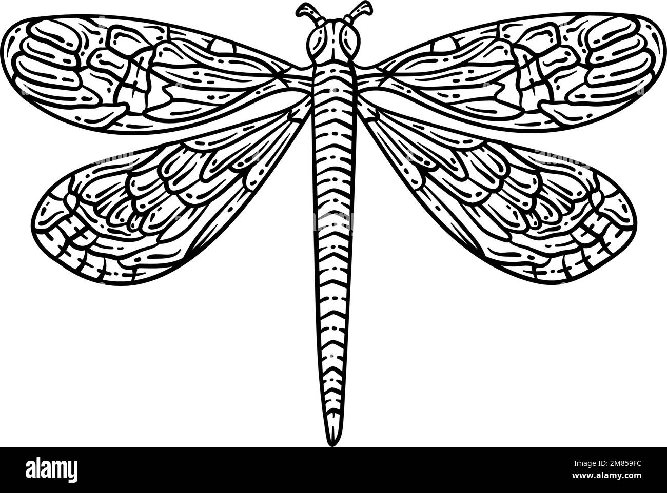 Dragonfly Spring Coloring Page for Adults Stock Vector