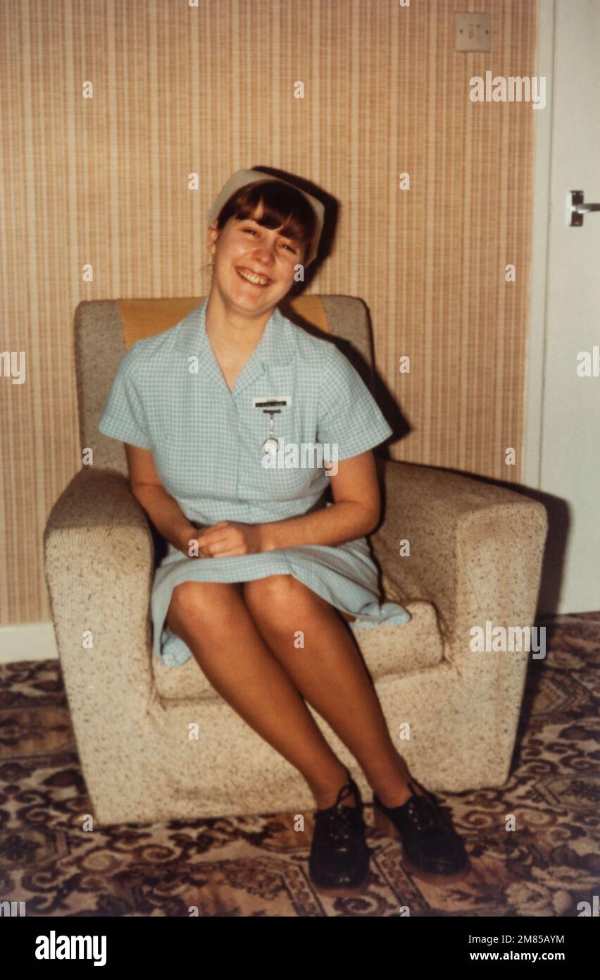 Student nurse in nurses uniform, archival photo from about 1980 Stock Photo