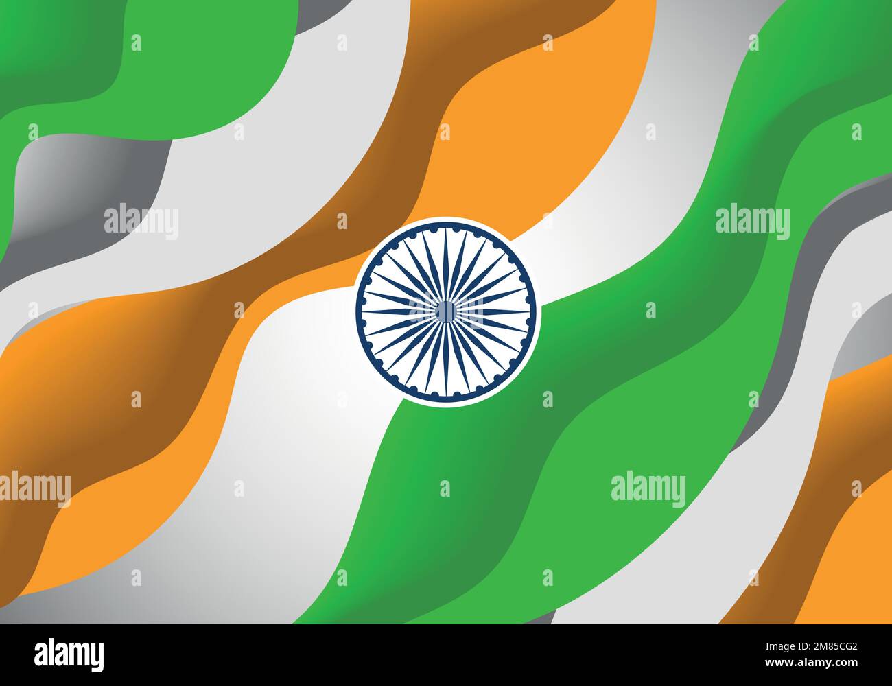 Indian Flag background with Asoka wheel on white background Stock