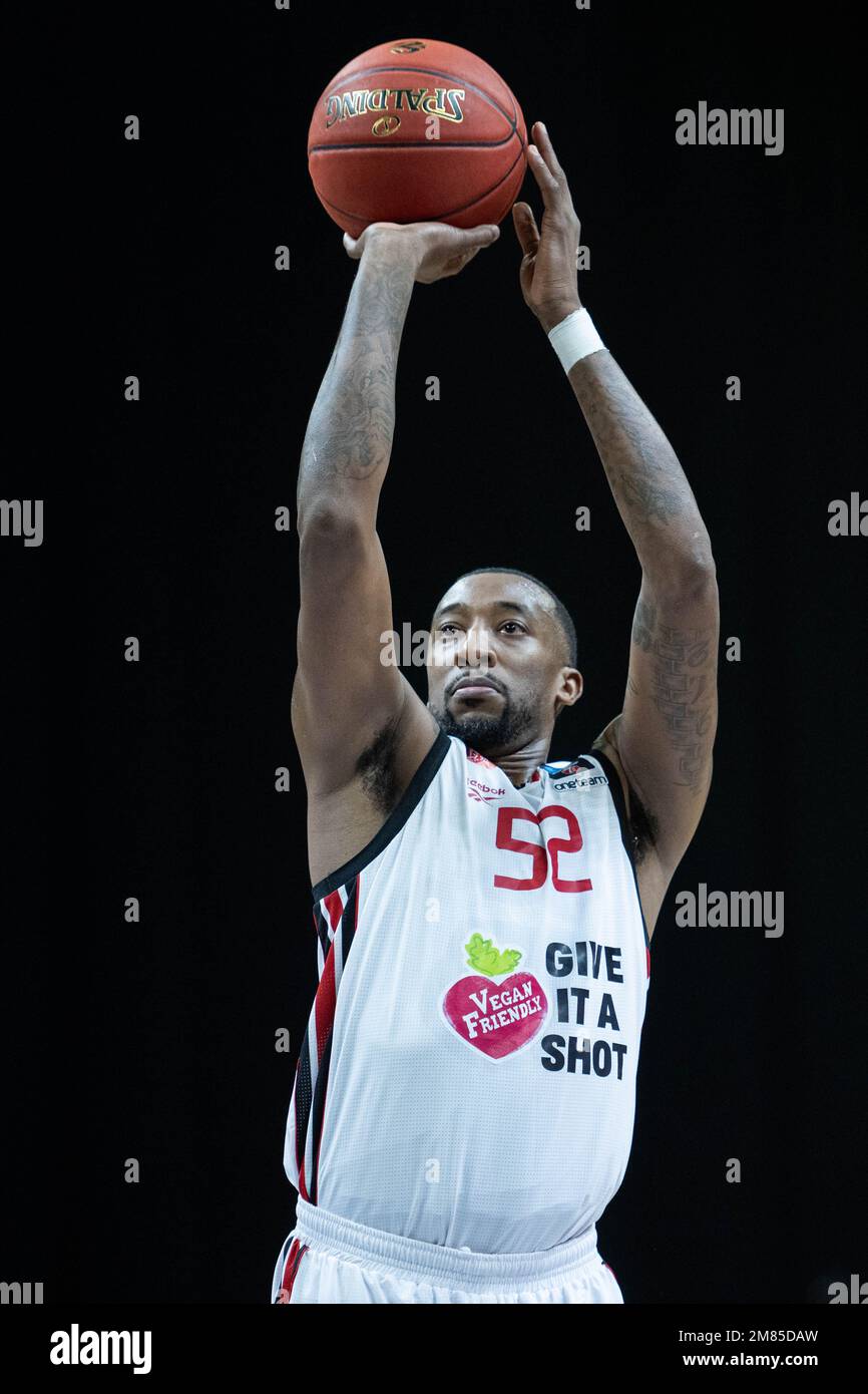 LONDON ENGLAND JANUARY 11 Jordan McRae of Hapoel Tel Aviv shoots a free throw during the EuroCup match between London Lions and Hapoel Tel Aviv at Stock Photo Alamy