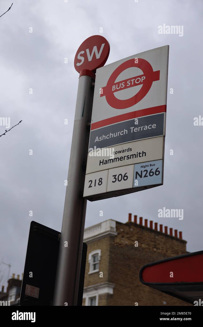Ashchurch Terrance bus stop sign, stop SW. Stock Photo