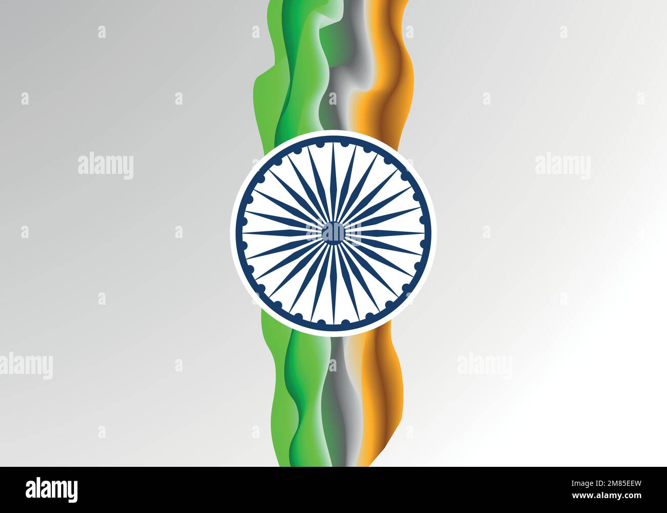Indian Flag background with Asoka wheel on white background Stock