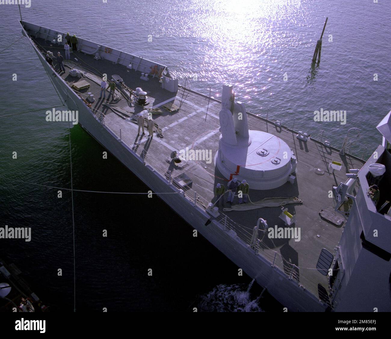 A view of the box of the guided missile frigate USS FORD (FFG-54) during an inclining test. Base: Los Angeles State: California (CA) Country: United States Of America (USA) Stock Photo