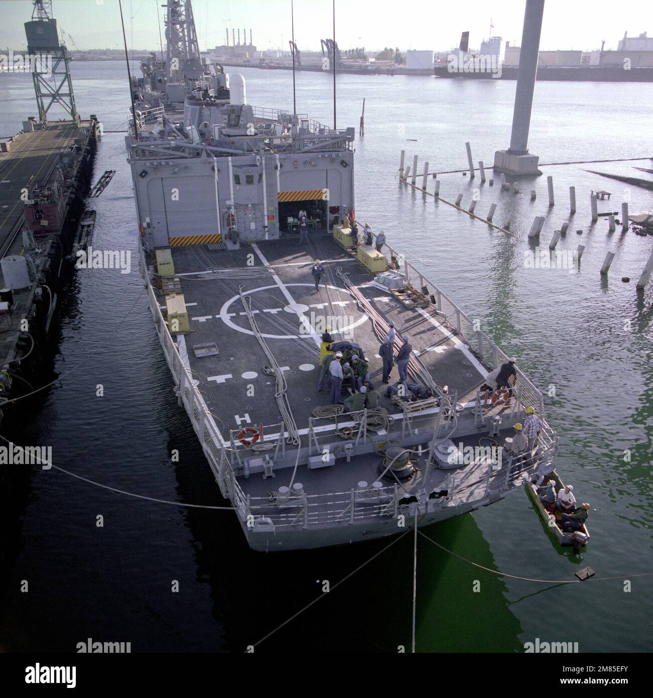 A port quarter view of the guided missile frigate USS FORD (FFG-54) during an inclining test. Base: Los Angeles State: California (CA) Country: United States Of America (USA) Stock Photo