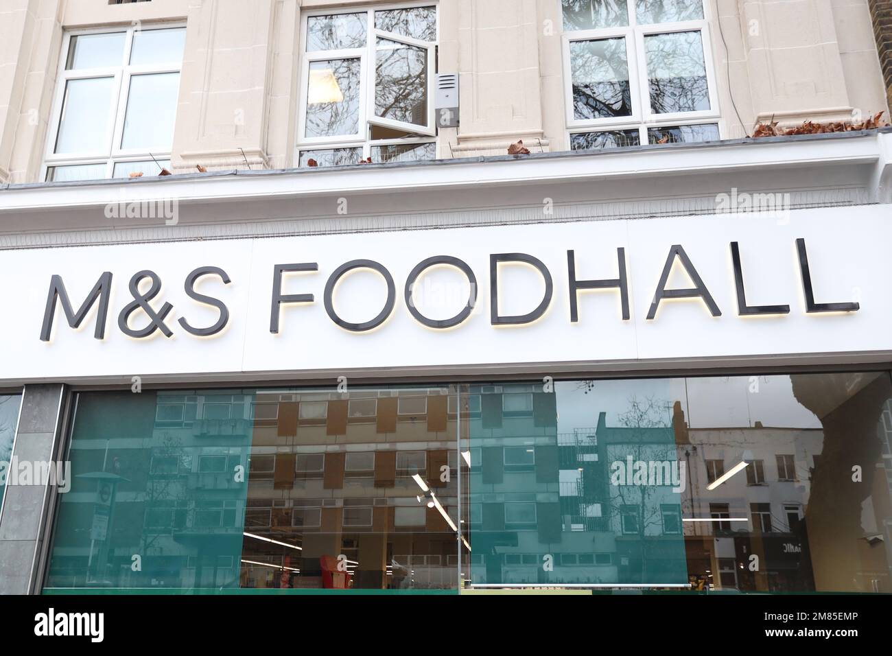 LONDON, UK - Jan, 12, 2023: Chiswick M&S Foodhall sign. Stock Photo