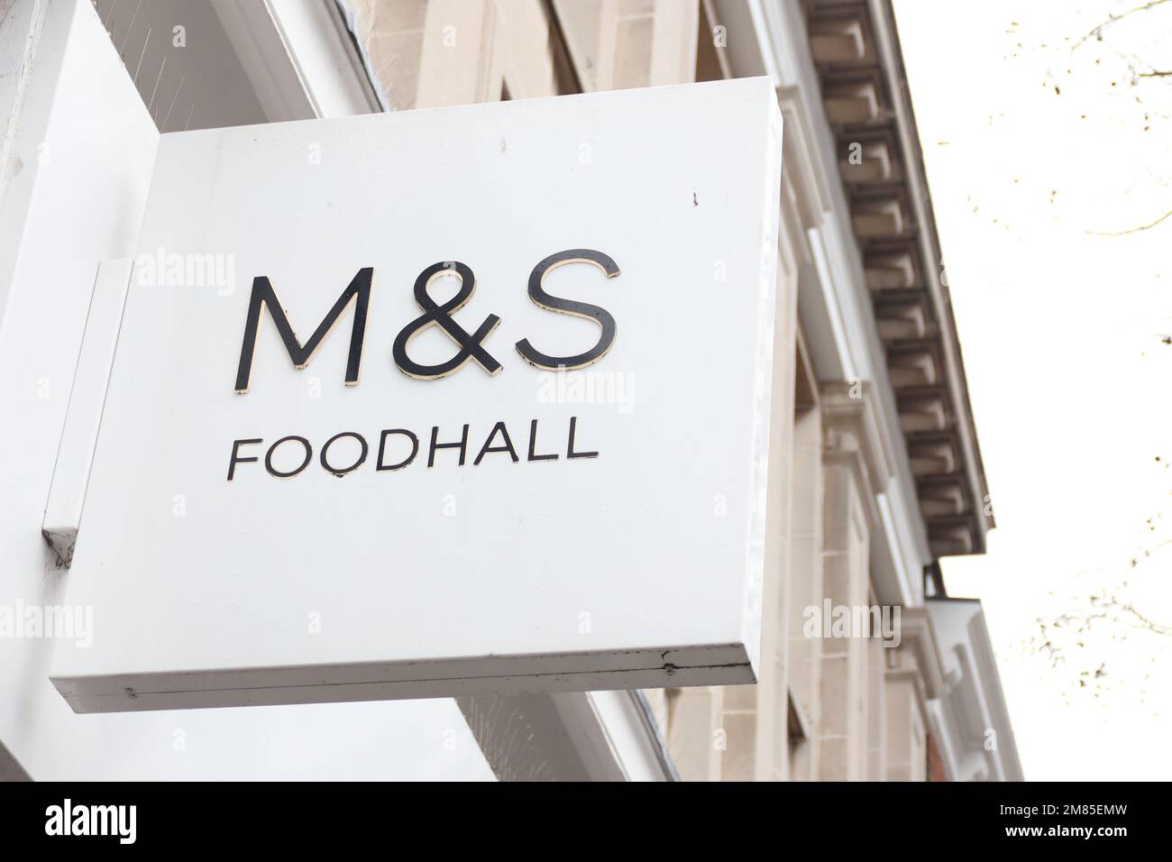 LONDON, UK - Jan, 12, 2023: M&S Foodhall Shop sign. Stock Photo