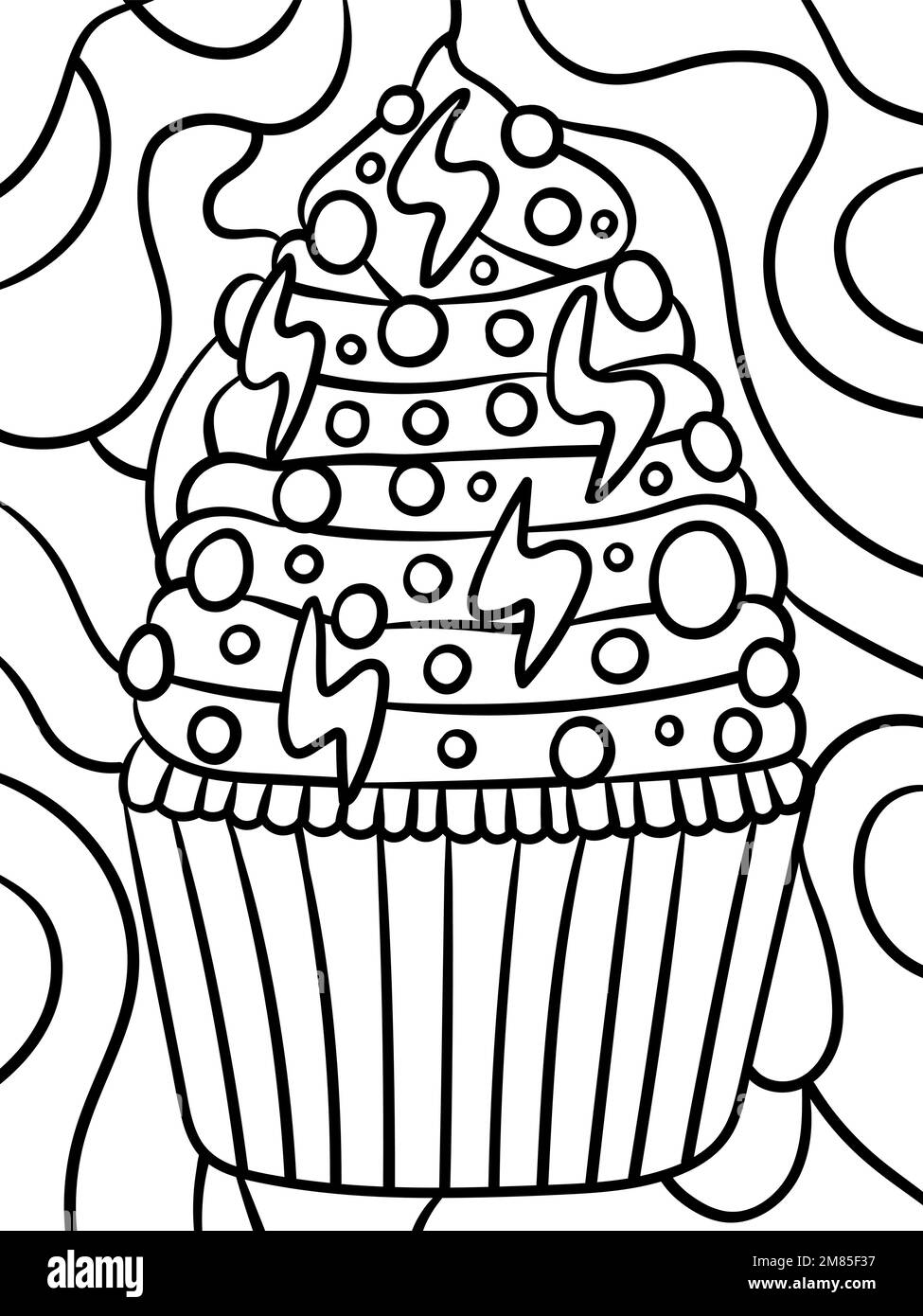 Muffin Sweet Food Coloring Page for Kids Stock Vector