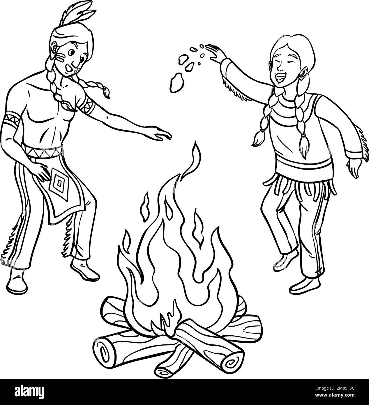 Native american indian fire dancing isolated stock vector image art