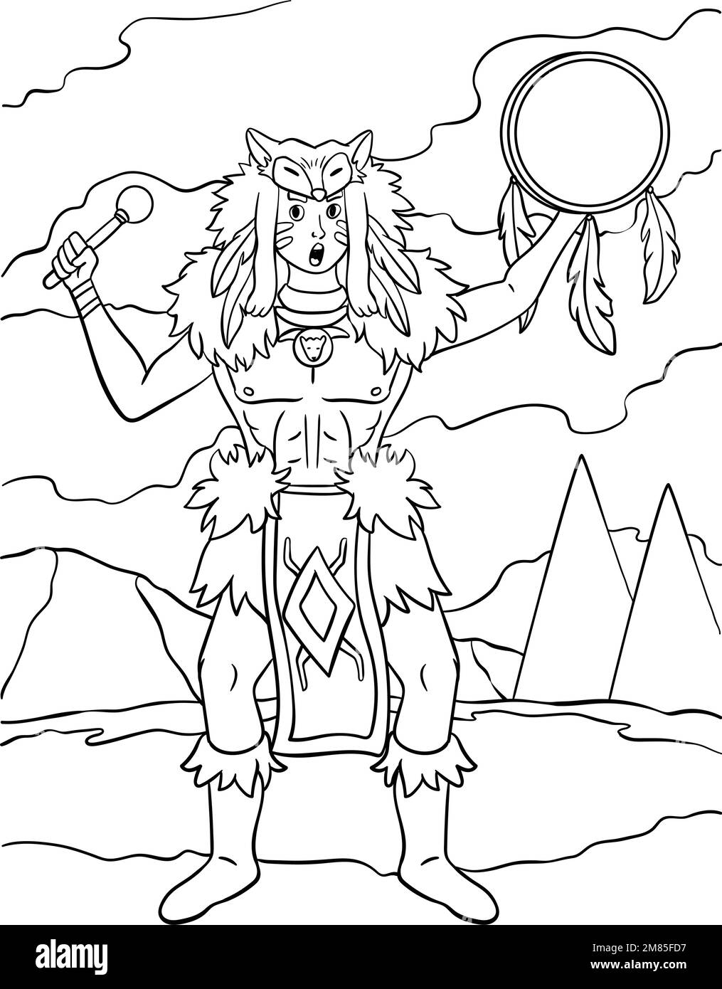 Native american indian boy dreamcatcher coloring stock vector image
