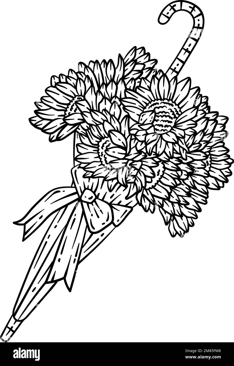 Umbrella Flowers Spring Coloring Page for Adults Stock Vector