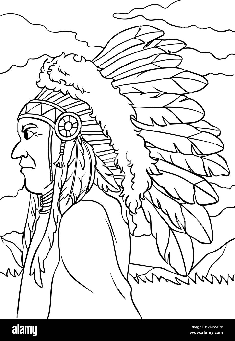 Native American Indian Chieftain Coloring Page Stock Vector