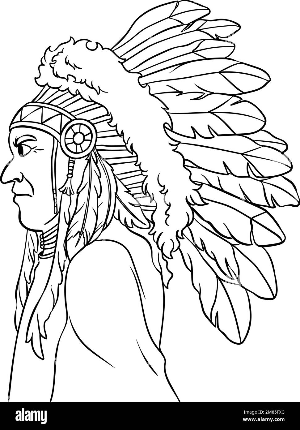 Native American Indian Chieftain Isolated Coloring Stock Vector