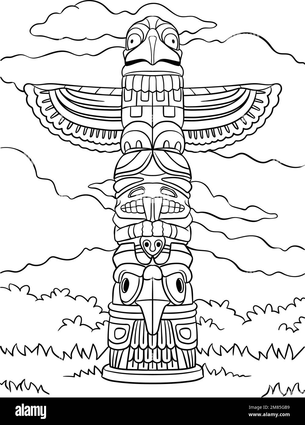 Native American Indian Totem Coloring Page Stock Vector