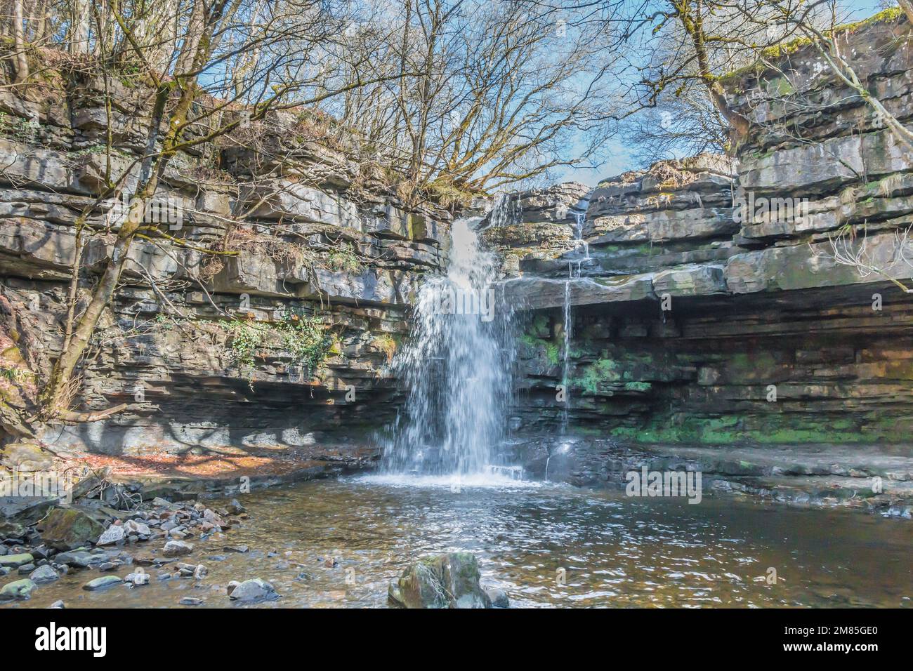 Summerhill Force waterfall on Bow Lee Beck, Upper Teesdale, within the North Pennines AONB. Stock Photo