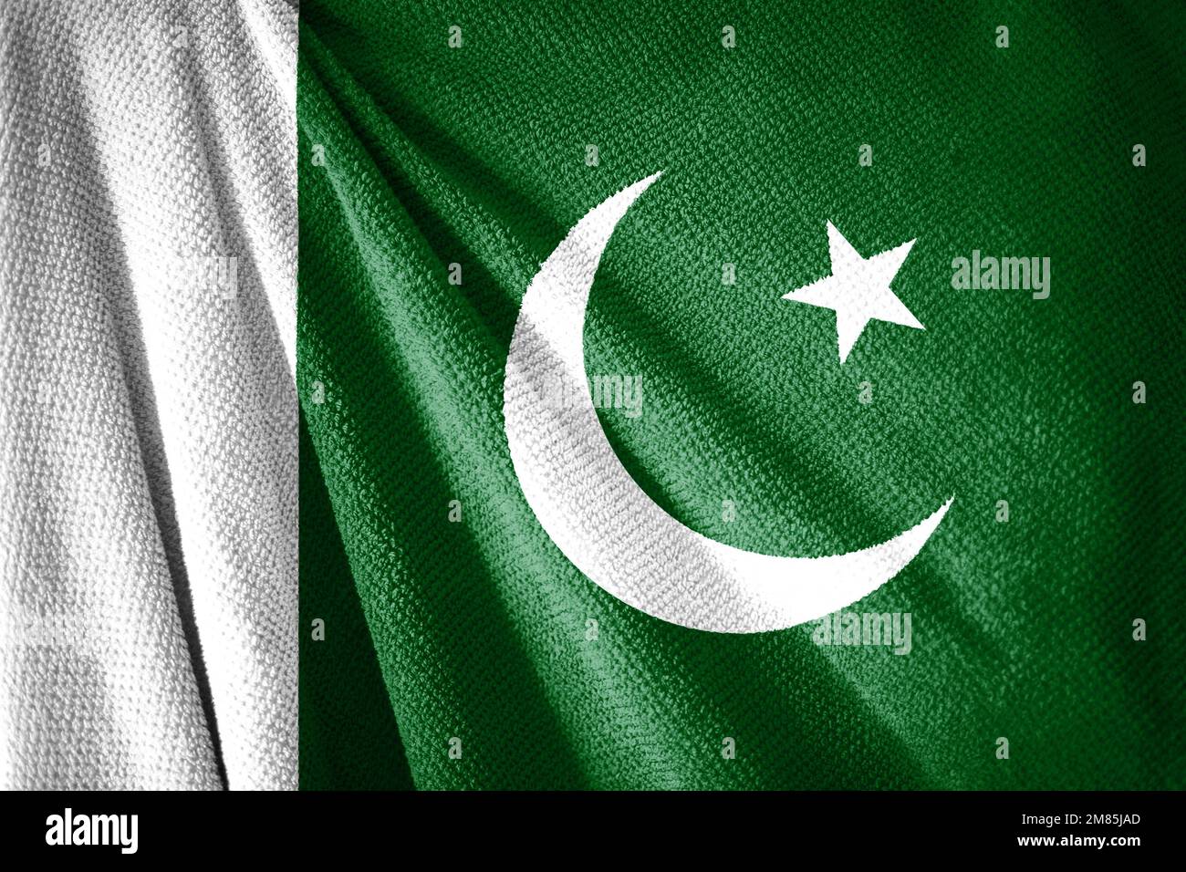 Pakistan flag on towel surface illustration with, country symbol Stock