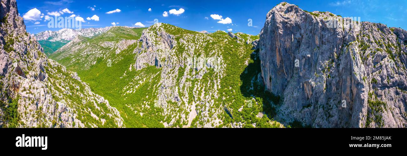 Scenic canyon of Paklenica national park panoramic view, Velebit mountain range in Croatia Stock Photo