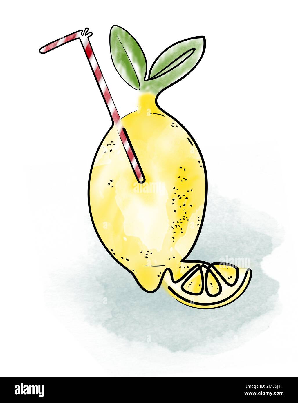 Fresh lemon with straw on watercolor Stock Photo Alamy