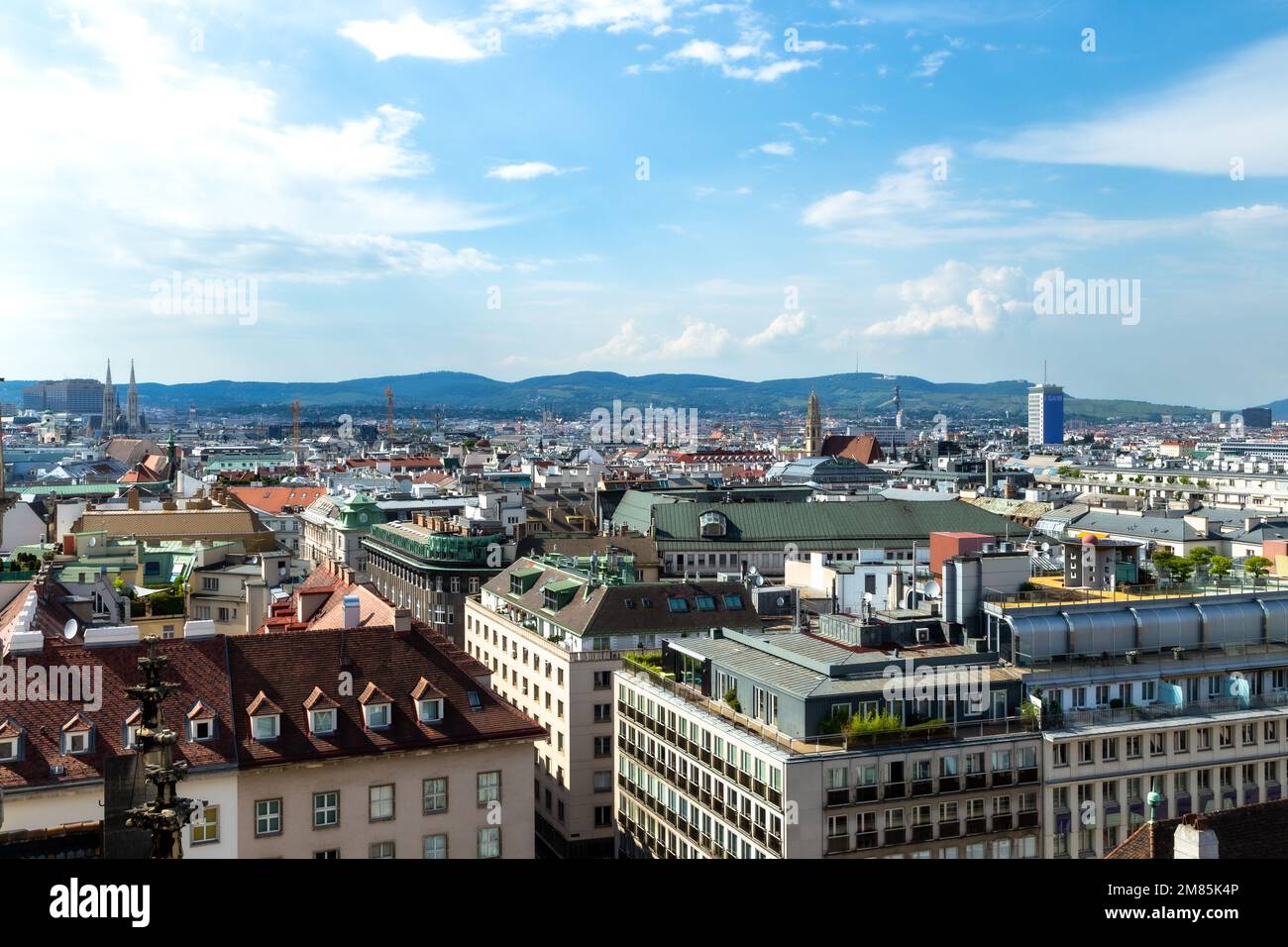Rooftops and streets of Vienna, showing the varied architecture of this beautiful city Stock Photo