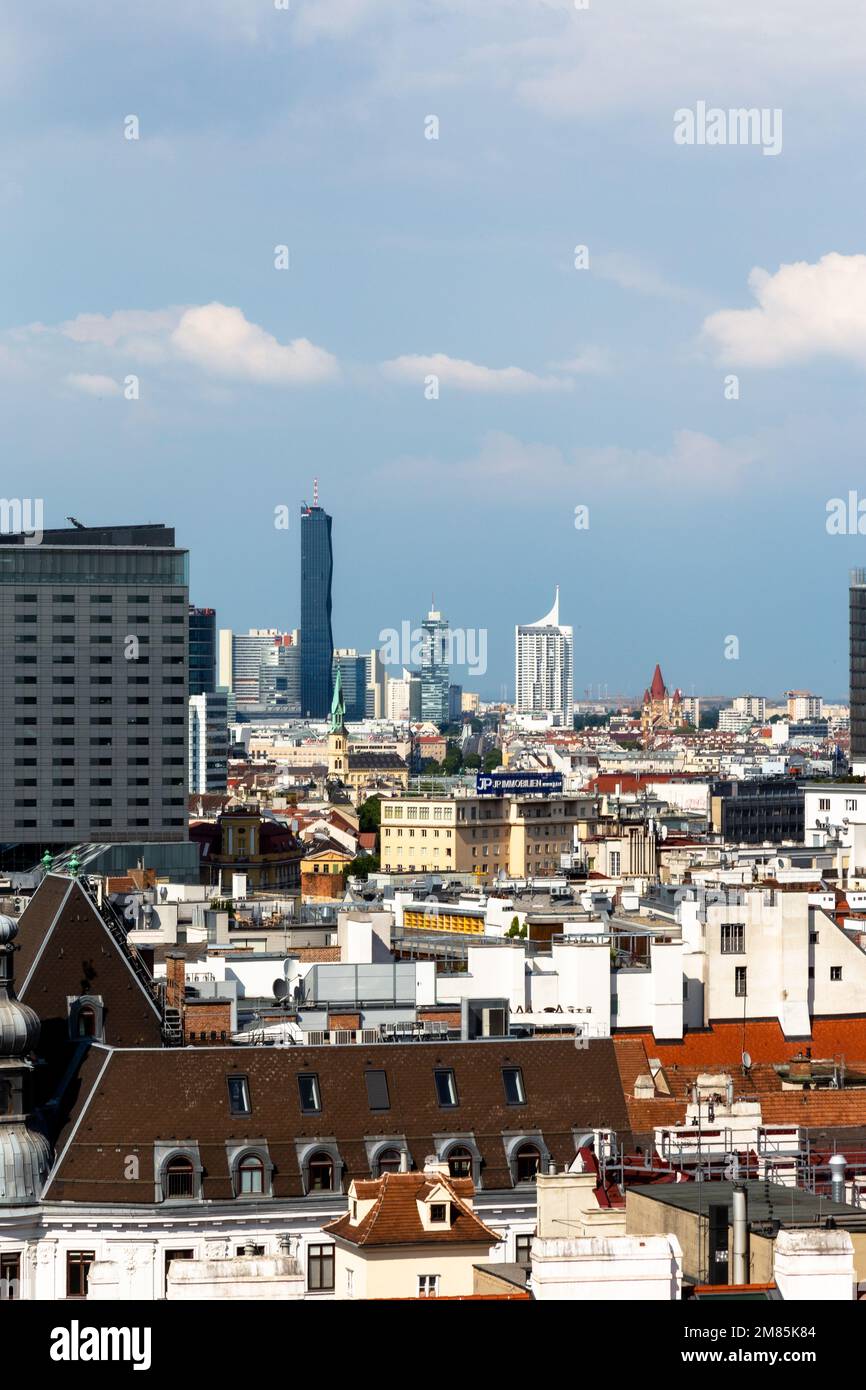 Rooftops and streets of Vienna, showing the varied architecture of this beautiful city Stock Photo