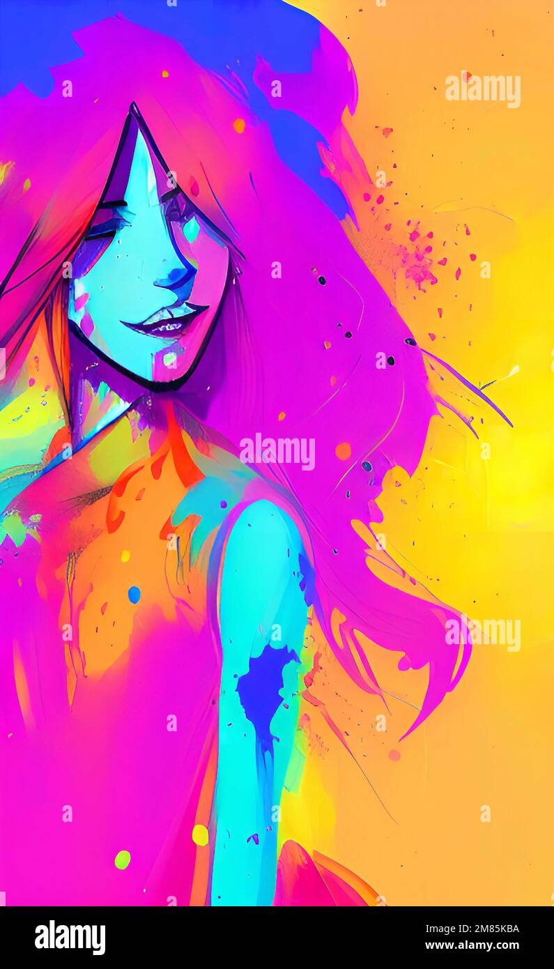 Painting art girl, girl portrait art, abstract girl, colorful artistic